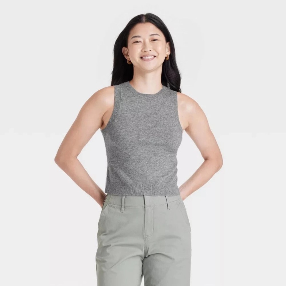 a new day Cozy Knit Sleeveless Sweater Tank Crewneck Grey Ribbed